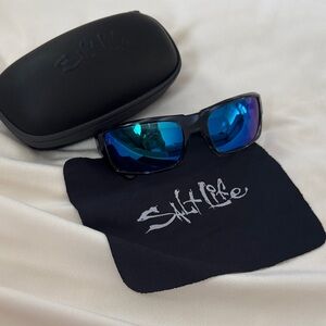 Salt Life Black Frame Sunglasses with Blue Mirrored Lenses